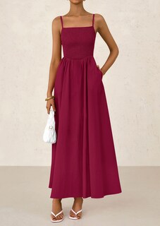 Foto 3 | Foto 3 | Vestido Largo Prettygarden Para Mujer, Fruncido, Verano 2025, Rojo Vino - Venta Internacional.