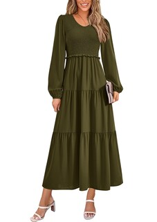 Foto 1 | Foto 1 | Vestido Midi Prettygarden Para Mujer Con Cuello En V Fruncido Y Manga Larga - Venta Internacional.