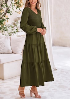 Foto 3 | Foto 3 | Vestido Midi Prettygarden Para Mujer Con Cuello En V Fruncido Y Manga Larga - Venta Internacional.