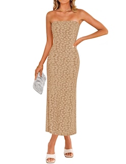 Foto 1 | Foto 1 | Vestido Ajustado Sin Tirantes Zesica 2025, Bohemio, Floral, Sin Tirantes, Rosa Empolvado - Venta Internacional.