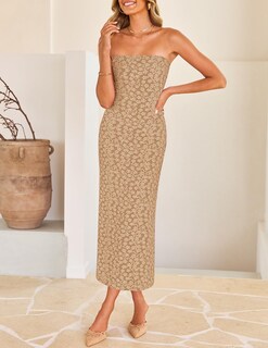 Foto 5 | Foto 5 | Vestido Ajustado Sin Tirantes Zesica 2025, Bohemio, Floral, Sin Tirantes, Rosa Empolvado - Venta Internacional.