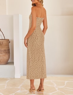 Foto 6 | Foto 6 | Vestido Ajustado Sin Tirantes Zesica 2025, Bohemio, Floral, Sin Tirantes, Rosa Empolvado - Venta Internacional.