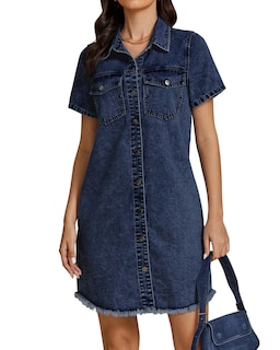 Foto 1 | Foto 1 | Vestido Vaquero Luvamia Azul Oscuro Hasta La Rodilla Para Mujer, Talla Xl - Venta Internacional.