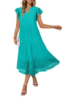 Foto 1 | Foto 1 | Vestido Merokeety Vestido Midi De Manga Corta De Verano 2025 Para Mujer - Venta Internacional.