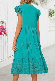 Foto 4 | Foto 4 | Vestido Merokeety Vestido Midi De Manga Corta De Verano 2025 Para Mujer - Venta Internacional.