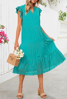 Foto 6 | Foto 6 | Vestido Merokeety Vestido Midi De Manga Corta De Verano 2025 Para Mujer - Venta Internacional.