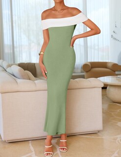 Foto 2 | Foto 2 | Vestido Largo Zesica 2025 De Verano Con Hombros Descubiertos En Bloque De Colores - Venta Internacional.