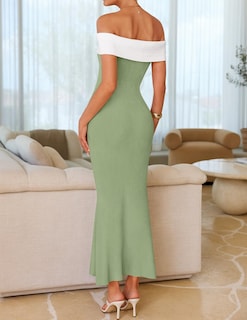 Foto 4 | Foto 4 | Vestido Largo Zesica 2025 De Verano Con Hombros Descubiertos En Bloque De Colores - Venta Internacional.