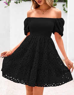 Foto 5 | Foto 5 | Vestido De Verano Prettygarden Para Mujer Con Ojales En Los Hombros Descubiertos, Negro - Venta Internacional.