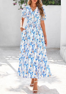 Foto 2 | Foto 2 | Vestido Largo Prettygarden Para Mujer Con Estampado Floral De Verano Y Cuello En V - Venta Internacional.