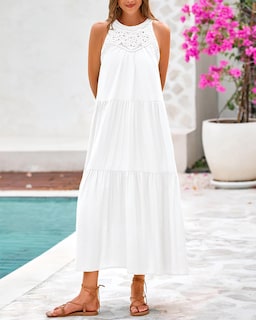 Foto 4 | Foto 4 | Vestido Btfbm Summer Halter Para Mujer, Casual, Bohemio, Blanco - Venta Internacional.
