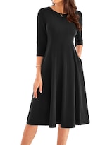 Vestido Grace Karin, Negro, Manga 3/4, Casual, Holgado, A Media Pierna - Venta Internacional.