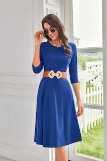 Foto 3 | Foto 3 | Vestido Midi Corte A Con Mangas 3/4 Y Bolsillos Grace Karin, Color Azul Real, Talla M - Venta Internacional.