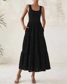 Foto 5 | Foto 5 | Vestido Btfbm Para Mujer Con Ojales De Verano, Midi, Sin Mangas, Negro - Venta Internacional.