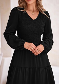 Foto 5 | Foto 5 | Vestido Midi Prettygarden Para Mujer Con Cuello En V Fruncido Y Manga Larga - Venta Internacional.