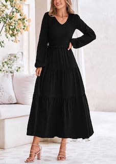 Foto 7 | Foto 7 | Vestido Midi Prettygarden Para Mujer Con Cuello En V Fruncido Y Manga Larga - Venta Internacional.