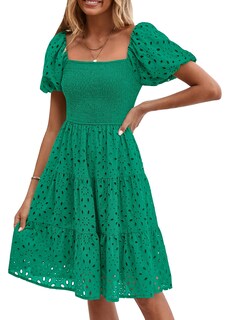 Foto 1 | Foto 1 | Vestido Prettygarden Para Mujer, De Verano, Mangas Abullonadas, Con Ojales, Verde - Venta Internacional.