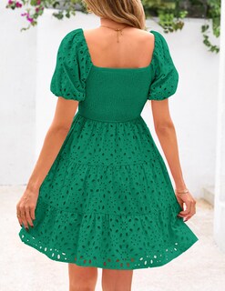 Foto 2 | Foto 2 | Vestido Prettygarden Para Mujer, De Verano, Mangas Abullonadas, Con Ojales, Verde - Venta Internacional.