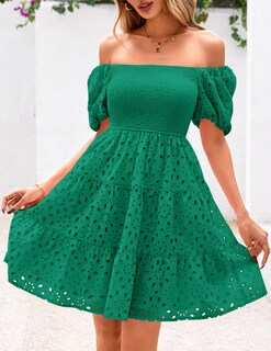 Foto 5 | Foto 5 | Vestido Prettygarden Para Mujer, De Verano, Mangas Abullonadas, Con Ojales, Verde - Venta Internacional.