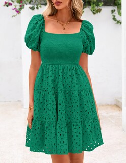 Foto 6 | Foto 6 | Vestido Prettygarden Para Mujer, De Verano, Mangas Abullonadas, Con Ojales, Verde - Venta Internacional.