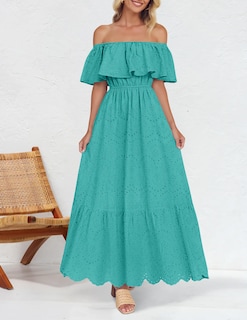 Foto 4 | Foto 4 | Vestido Zesica 2025 Para Verano, Con Hombros Descubiertos, Bordado Con Volantes, Color Aguamarina - Venta Internacional.