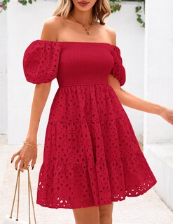 Foto 4 | Foto 4 | Vestido Prettygarden Para Mujer, Verano, Hombros Descubiertos, Ojales, Rojo - Venta Internacional.