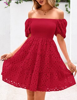Foto 5 | Foto 5 | Vestido Prettygarden Para Mujer, Verano, Hombros Descubiertos, Ojales, Rojo - Venta Internacional.