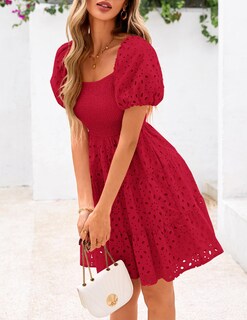 Foto 7 | Foto 7 | Vestido Prettygarden Para Mujer, Verano, Hombros Descubiertos, Ojales, Rojo - Venta Internacional.