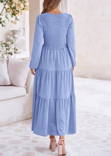 Foto 2 | Foto 2 | Vestido Midi Prettygarden Para Mujer Con Cuello En V Fruncido Y Manga Larga - Venta Internacional.