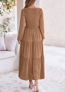 Foto 2 | Foto 2 | Vestido Midi Prettygarden Para Mujer Con Cuello En V Fruncido Y Manga Larga - Venta Internacional.
