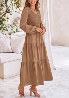 Foto 3 | Foto 3 | Vestido Midi Prettygarden Para Mujer Con Cuello En V Fruncido Y Manga Larga - Venta Internacional.