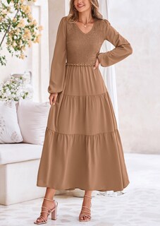 Foto 7 | Foto 7 | Vestido Midi Prettygarden Para Mujer Con Cuello En V Fruncido Y Manga Larga - Venta Internacional.