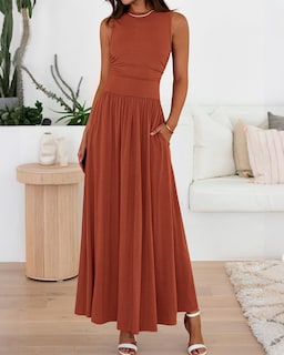Foto 2 | Foto 2 | Vestido Largo Btfbm De Verano Sin Mangas Y Cintura Alta Fruncido Para Mujer - Venta Internacional.