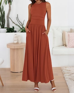Foto 4 | Foto 4 | Vestido Largo Btfbm De Verano Sin Mangas Y Cintura Alta Fruncido Para Mujer - Venta Internacional.