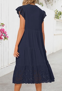 Foto 4 | Foto 4 | Vestido Merokeety 2025, Verano, Manga Corta, Cuello En V, Línea A, Azul Marino - Venta Internacional.