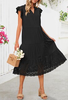 Foto 6 | Foto 6 | Vestido Merokeety 2025 De Verano De Manga Corta A Media Pierna Con Cuello En V - Venta Internacional.