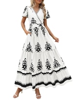 Vestido Largo Prettygarden Para Mujer, Verano 2025, Cuello En V, Estampado Floral - Venta Internacional.