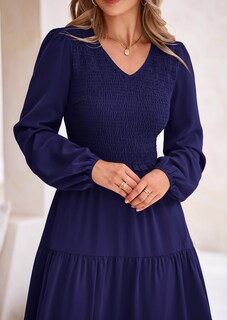 Foto 5 | Foto 5 | Vestido Midi Prettygarden Para Mujer Con Cuello En V Fruncido, Azul Marino - Venta Internacional.