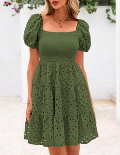 Foto 6 | Foto 6 | Vestido De Verano Prettygarden Para Mujer Con Ojales Fruncidos En Forma De A, Verde - Venta Internacional.