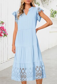 Foto 2 | Foto 2 | Vestido Merokeety Para Mujer De Verano 2025, Manga Corta, Midi, Azul Claro - Venta Internacional.