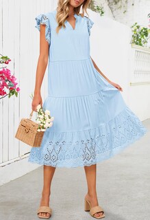 Foto 6 | Foto 6 | Vestido Merokeety Para Mujer De Verano 2025, Manga Corta, Midi, Azul Claro - Venta Internacional.