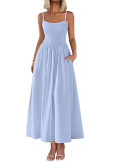 Foto 1 | Foto 1 | Vestido Largo Prettygarden Para Mujer, Fruncido, Verano 2025, Azul Claro - Venta Internacional.