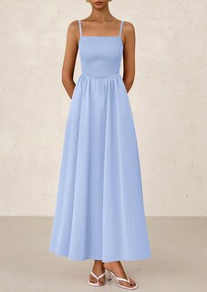 Foto 4 | Foto 4 | Vestido Largo Prettygarden Para Mujer, Fruncido, Verano 2025, Azul Claro - Venta Internacional.