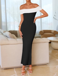 Foto 2 | Foto 2 | Vestido Largo Zesica 2025 Para Verano Con Hombros Descubiertos, Color Negro - Venta Internacional.