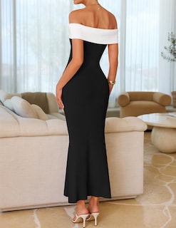 Foto 3 | Foto 3 | Vestido Largo Zesica 2025 Para Verano Con Hombros Descubiertos, Color Negro - Venta Internacional.