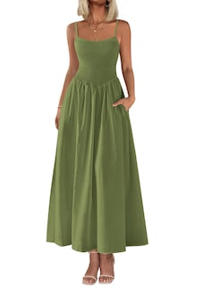 Foto 1 | Foto 1 | Vestido Largo Prettygarden Para Mujer, Fruncido, Verano 2025, Verde Militar - Venta Internacional.