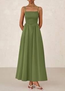 Foto 4 | Foto 4 | Vestido Largo Prettygarden Para Mujer, Fruncido, Verano 2025, Verde Militar - Venta Internacional.