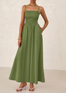 Foto 7 | Foto 7 | Vestido Largo Prettygarden Para Mujer, Fruncido, Verano 2025, Verde Militar - Venta Internacional.