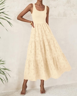 Foto 2 | Foto 2 | Vestido Midi Btfbm Para Mujer, Sin Mangas, Con Ojales, Color Albaricoque - Venta Internacional.
