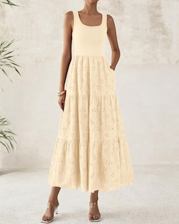 Foto 3 | Foto 3 | Vestido Midi Btfbm Para Mujer, Sin Mangas, Con Ojales, Color Albaricoque - Venta Internacional.